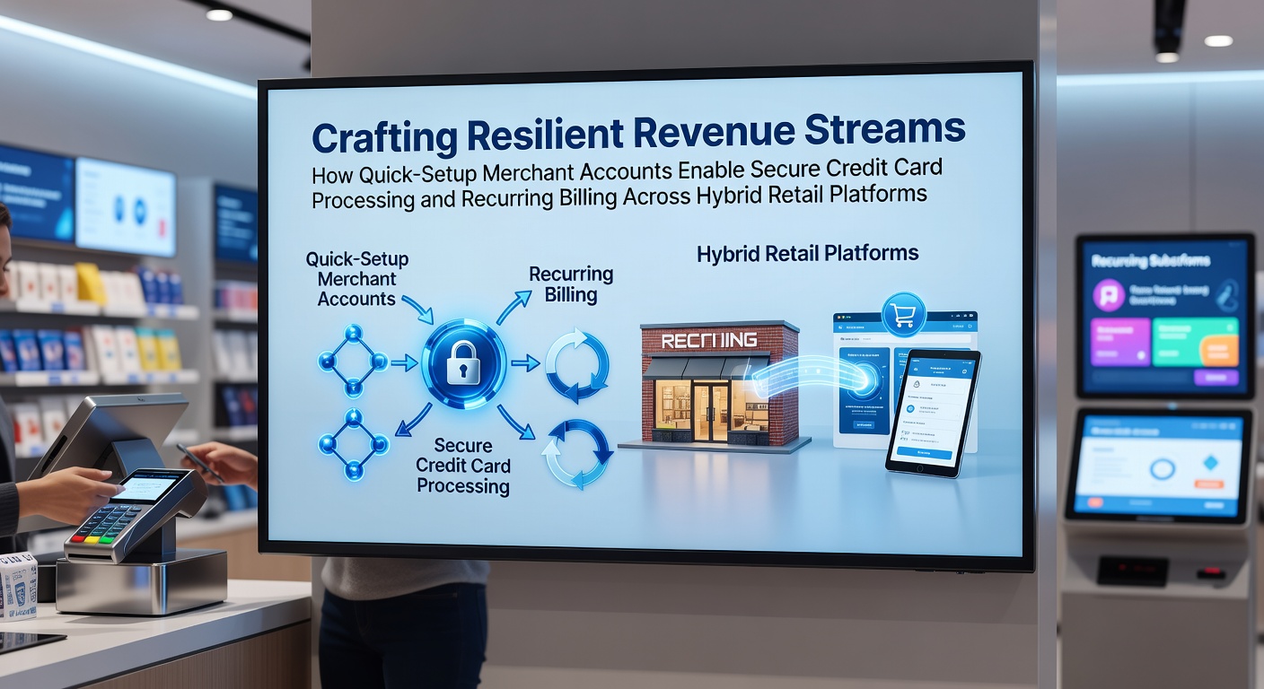 Hybrid retail setup showing integrated merchant account processing for in-store and online transactions