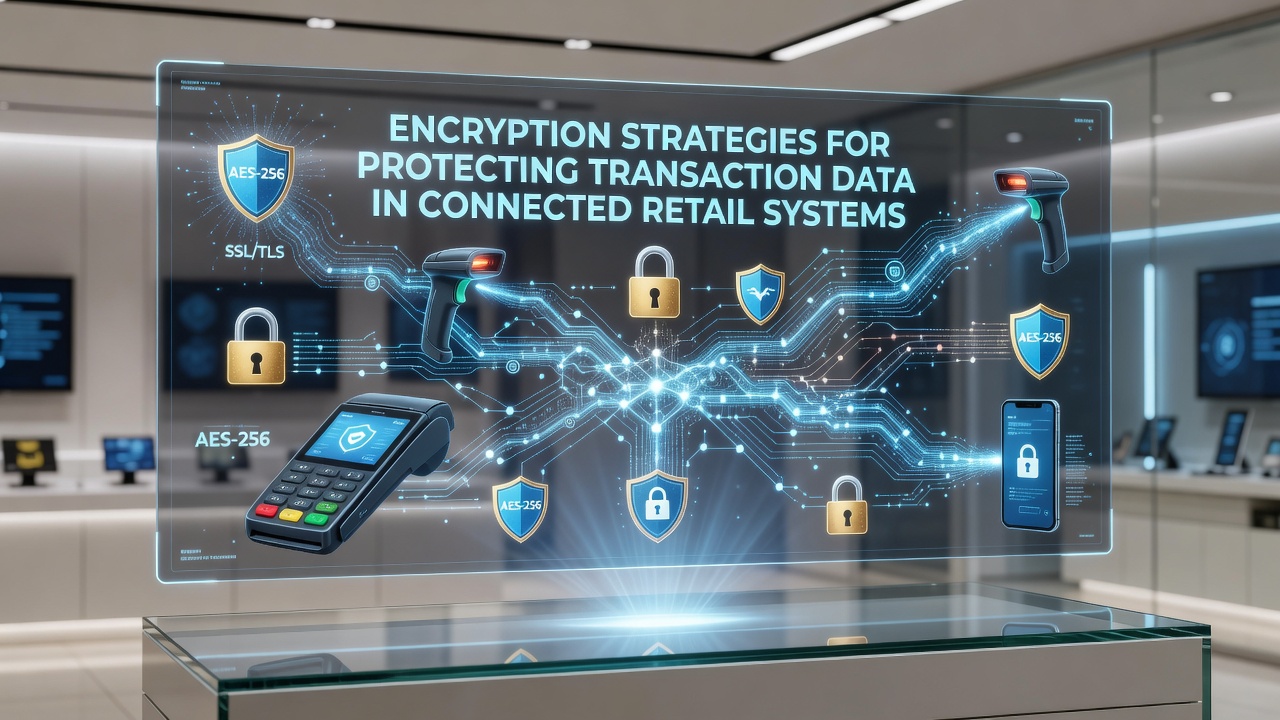 Diagram showing encryption layers protecting transaction data flow between retail POS terminals and cloud servers