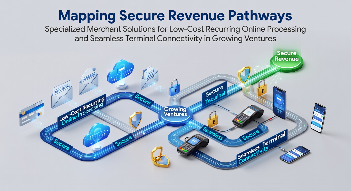 Specialized merchant solutions dashboard showing recurring payment flows and terminal connections for growing businesses